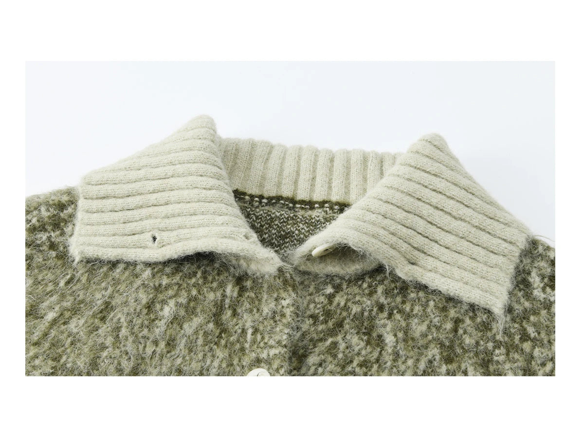 MISHOW Women's Green Retro Mottled Sweater Winter 2025 Casual Stand-up Collar Batwing Sleeves Knitted Cardigan tops MXE90Z2787