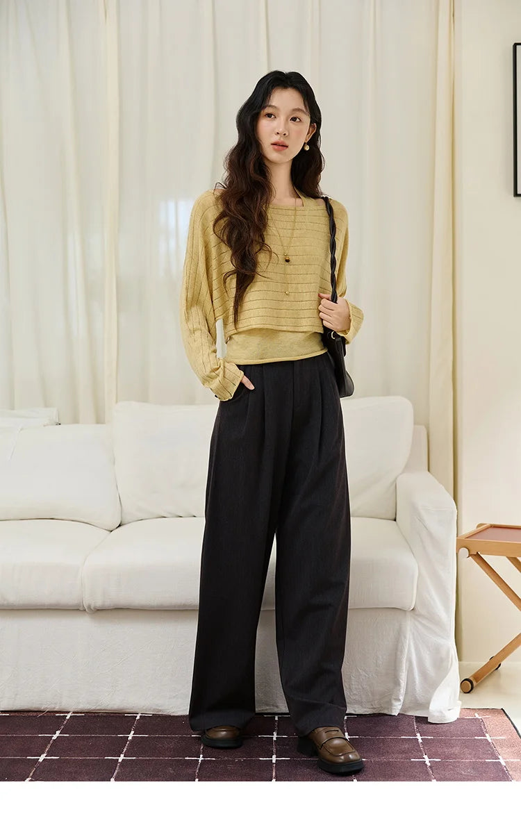 MISHOW Striped Short Hanging Neck Top Two-piece Set 2025 Autumn Wool Blend Knitted Sweater Casual Fashion Top Sets MXE46T1399