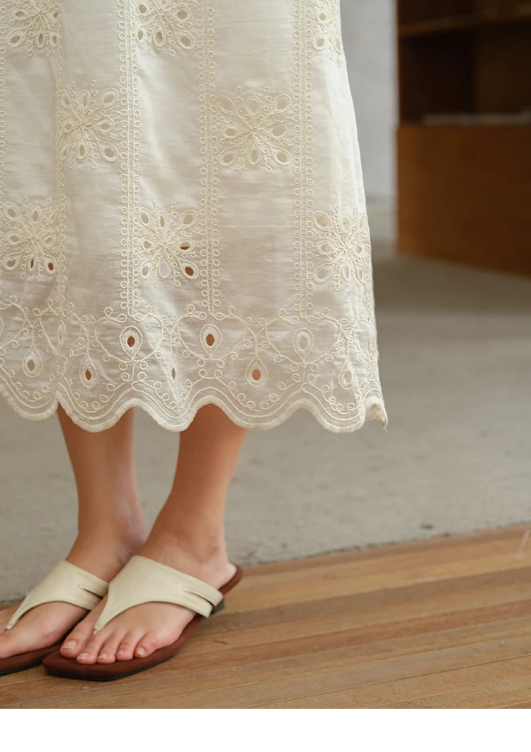 MISHOW Women's Flying Sleeve V-neck Hollow Dress 2025 Summer Embroidery A-line Dress Seaside Vacation Long Dresses MXE39L2404