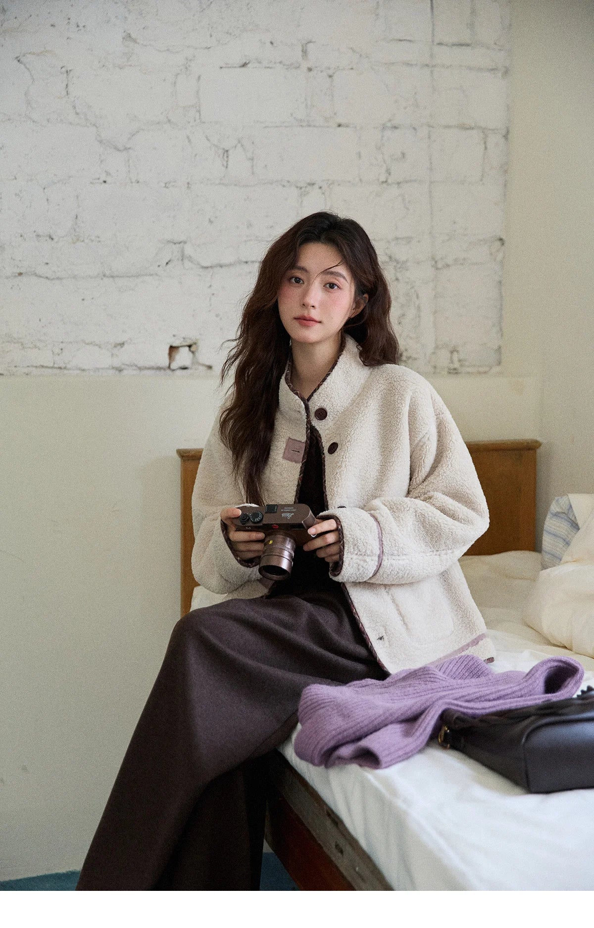 MISHOW Women Purple Coats 2025 Winter Luxury Turn-down Collar Double-sided Jacket Pocket Decoration Windproof Jacket MXE87W0940