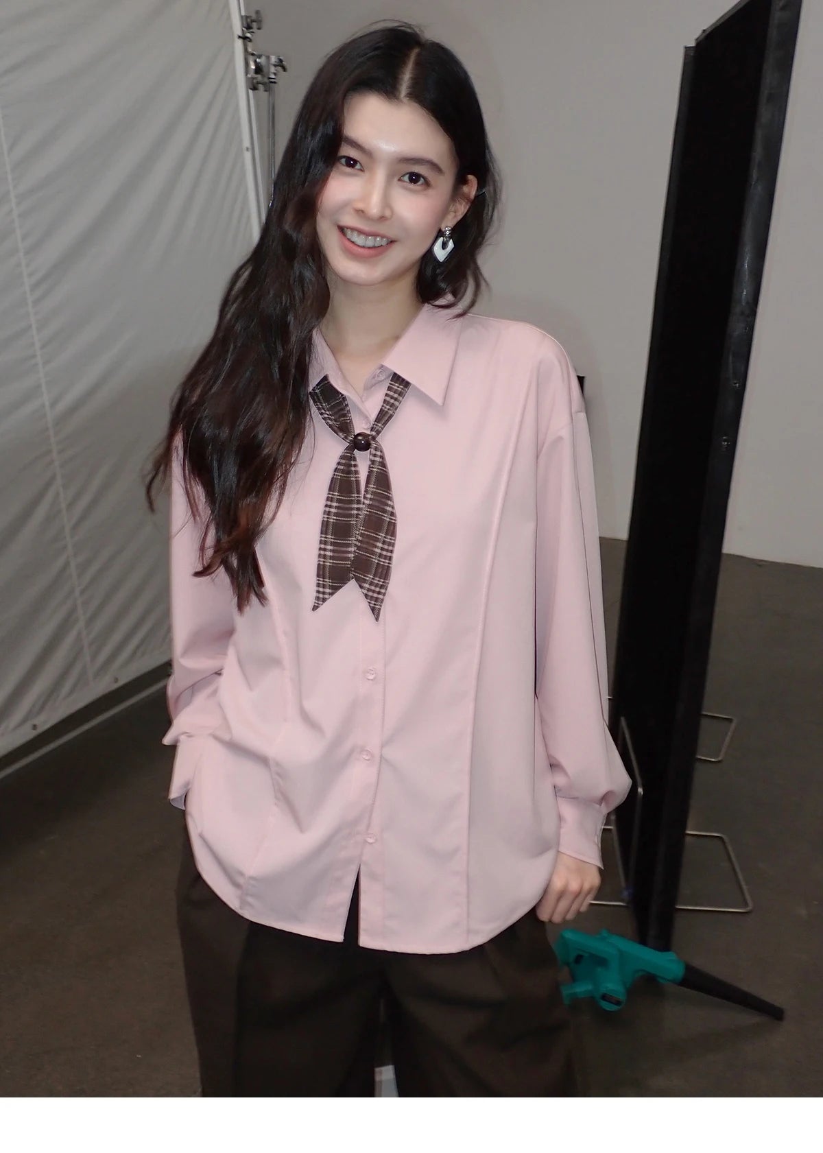 MISHOW Women's Casual Loose Shirt with Plaid Scarf 2026 Spring Lapel Tops Versatile Long Sleeve Shirts Office Lady MXF108C0815