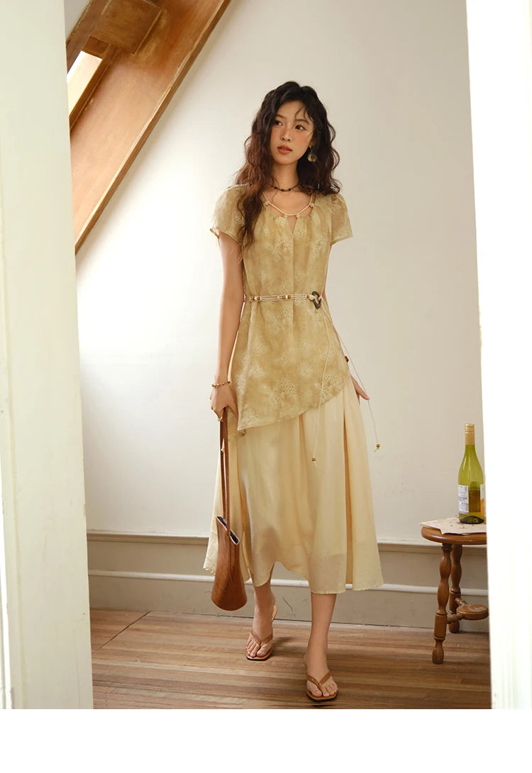 MISHOW Fashion Butterfly Embroidery Dress 2025 Summer Splicing Beaded Collar Comes with Retro Belt Dresses MXE36L2250