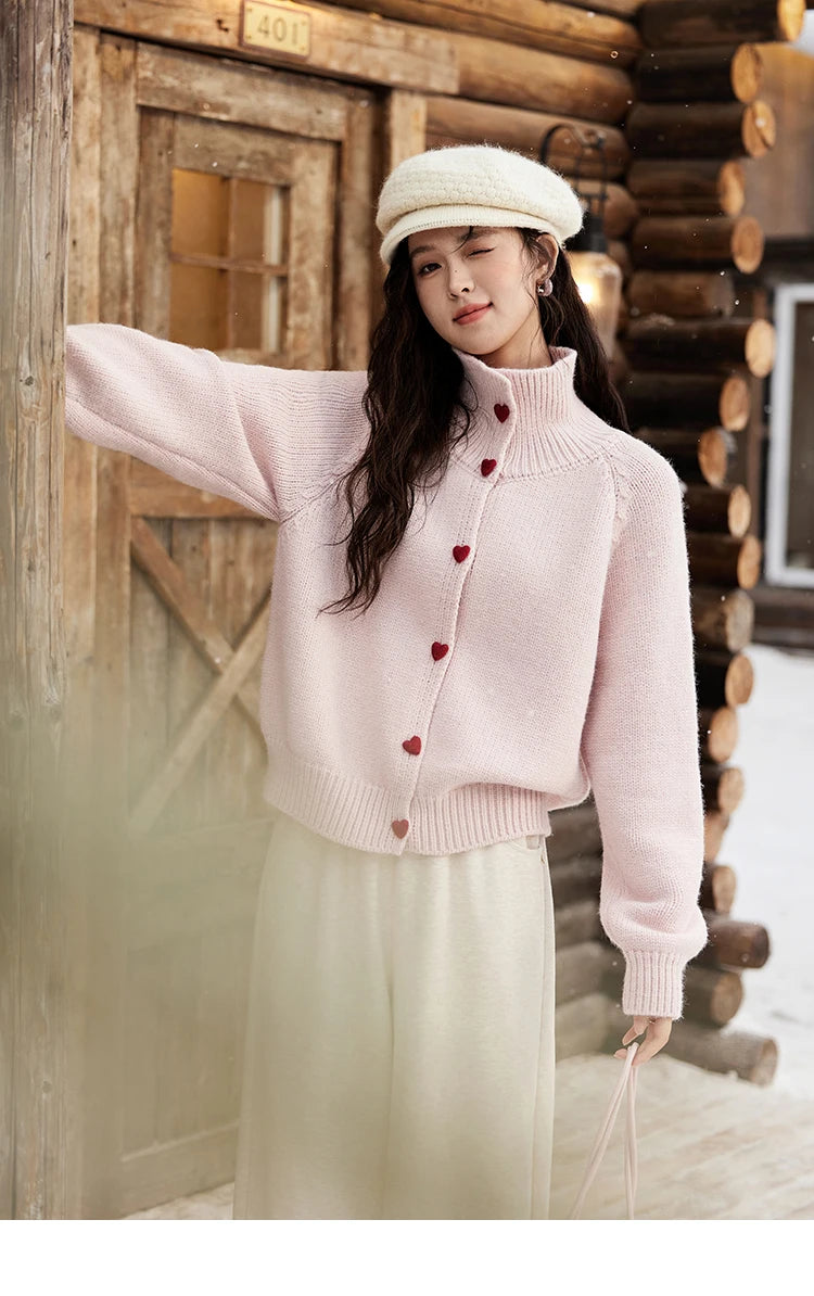 MISHOW Love Heart Button Sweater Color Clash Women Winter Clothing Knitted Cardigan Loose Versatile Thick Warm Tops MXD58Z1127