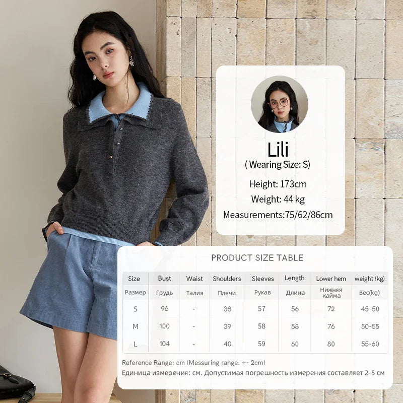 MISHOW Elegant Women's Sweaters 2025 Autumn Designer Knitted Double-layer Turn-down Collar Loose Long Sleeves Tops  MXE45Z2502