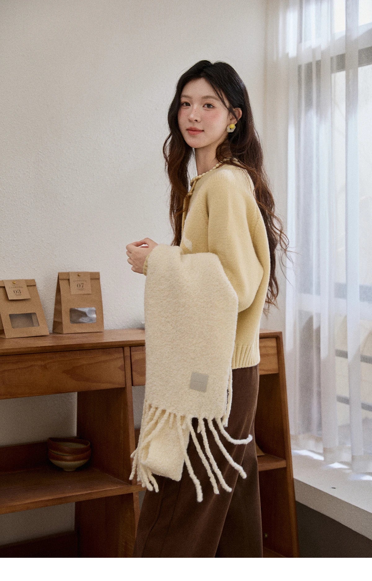 Mishow Yellow Floral Jacquard Retro Cardigan MXE86Z2738