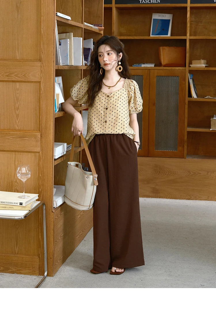 MISHOW Women's Polka Dot Puff Sleeve Blouse 2025 Summer New Ladies Button Retro Sweet V-neck Top Women's Clothing MXE37X1859