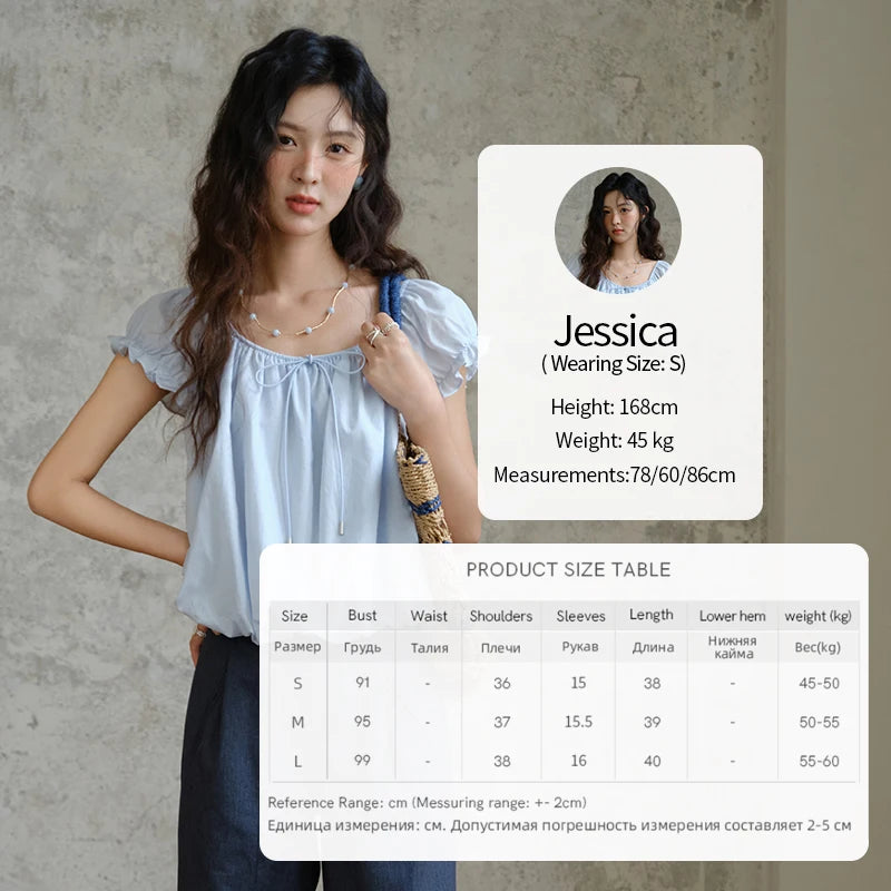 MISHOW 100% Cotton Blouse for Women 2025 Summer New Fashion Puff Sleeve Casual Commute Lace Up Top Ladies Clothing MXE37X1893