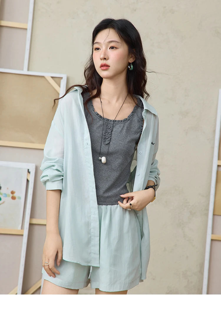 Mishow Long Sleeve Shirt & Tank Top & Pocket Shorts 3-Piece Set MXE36T0639