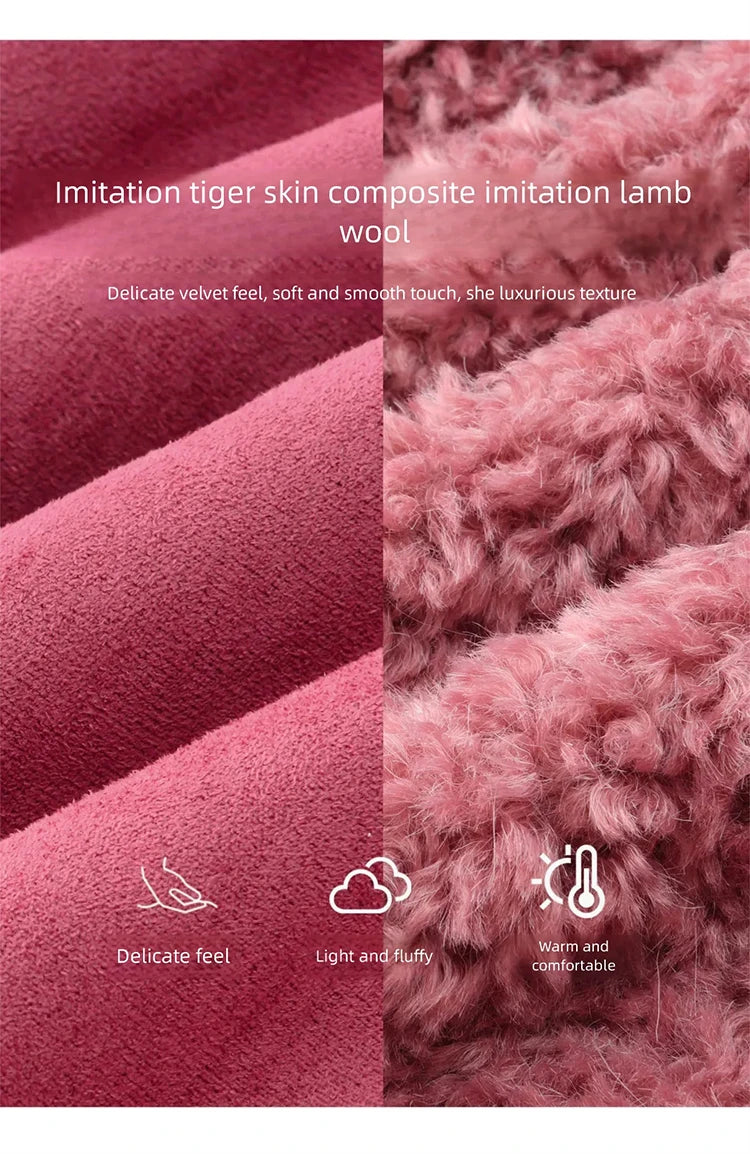 MISHOW Women's Dragon Fruit Red Suede Patchwork Coat 2025 Winter Color Block Stand Collar Thickened Short Outerwear MXE87W0942