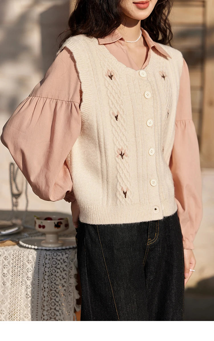 MISHOW 3D Flower Sweet Knitted Vest Women's Spring 2025 New Vintage Loose Casual Sweater Vest Cute Female Tops Korean MXE11Z1077