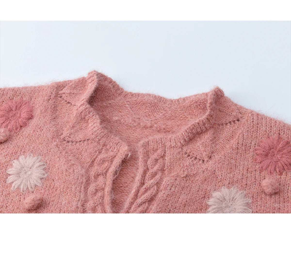 MISHOW Women's Raspberry Pink Wool Blend Sweater 2025 Winter French Floral Pom-Pom Embroidered V-Neck Knitted Top MXE86Z2740