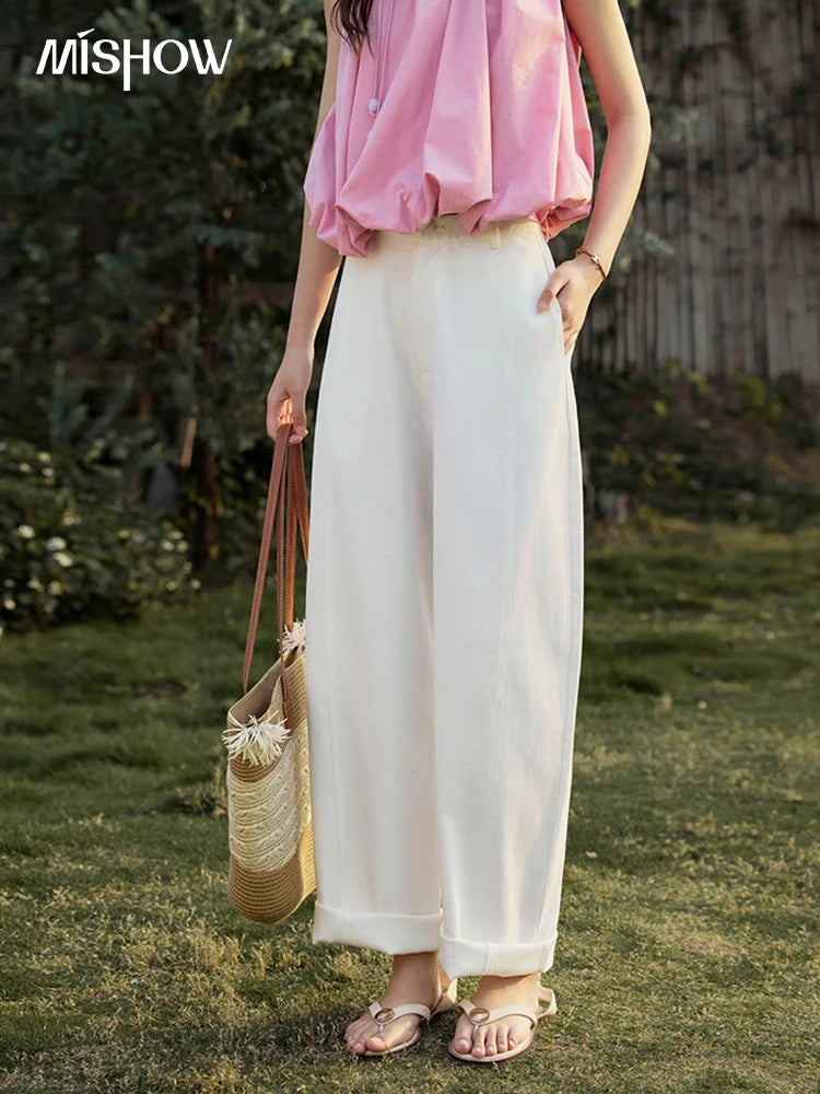 MISHOW Office Lady Summer Women 2025 New Solid High Waist Long Wide Leg All-match Pants Woman Fashion Loose Trousers MXE32K0913