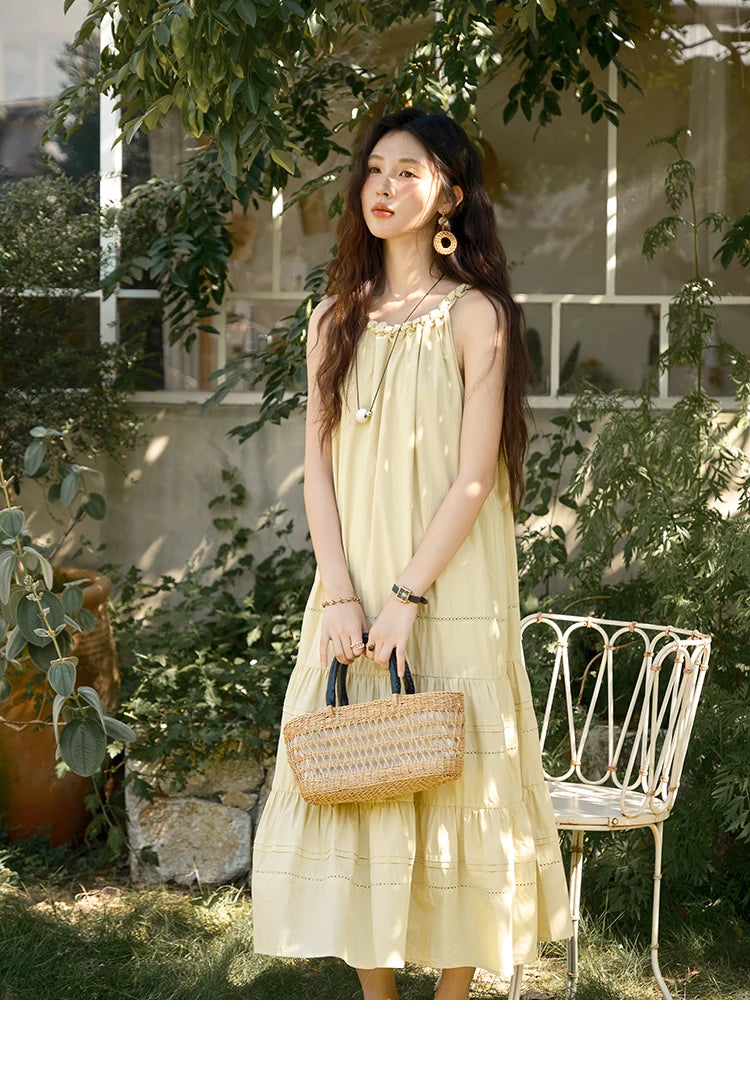 MISHOW Women's Twists Neck Strap Dress 2025 Summer New Female Fashion Sleeveless Twist Hollow Lace Up Cake Dresses MXE39L2383