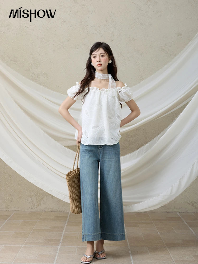 MISHOW Versatile Summer New Long Jeans Women 2025 Slimming High Waist Ankle-Length Wide Leg Pants Female Retro Thin MXE32K0919