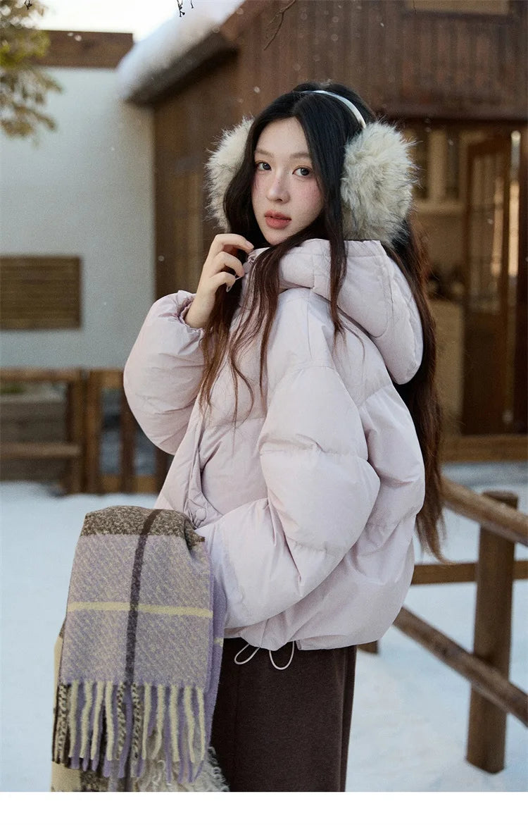 MISHOW Women's Short Coat with 90% White Duck Down Filling Windproof Down-proof Hooded Jacket Lightweight Warm Coat MXE51Y0080