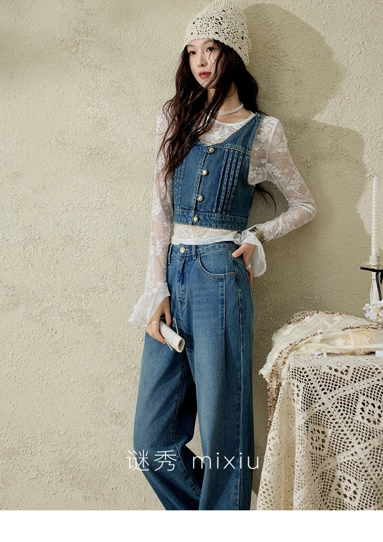 MISHOW Casual Straight Leg Jeans for Women 2025 Spring Versatile Washed Loose Women Pants Fashionable Denim Pants MXE16K0874