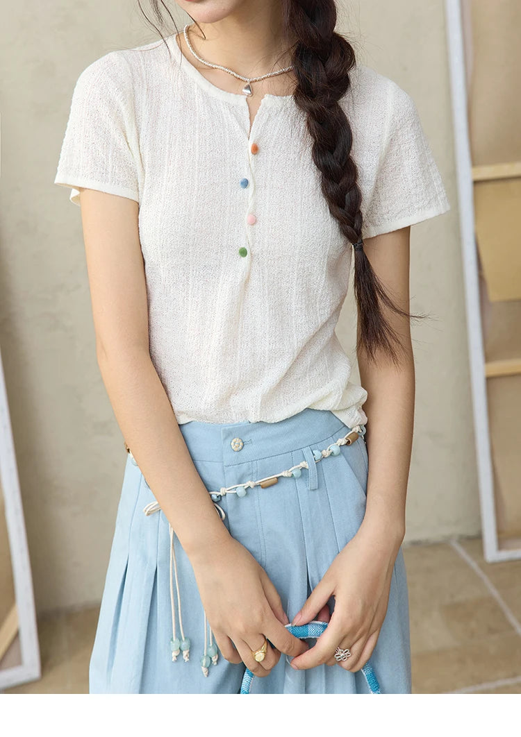 MISHOW Sea Salt Blue Wide Leg Pants 2025 Summer Contrasting Bead Belt Cotton Blend Trousers Slim Commuting Pants MXE35K0931