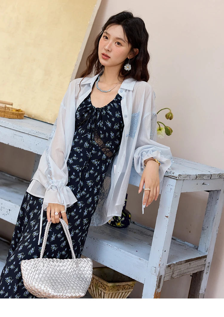 MISHOW Blend Patchwork Lace Cool Shirt Female Autumn 2025 Korean Loose Lapel Drop Sleeve Shirts Drawstring Cuffs Top MXE31C0789