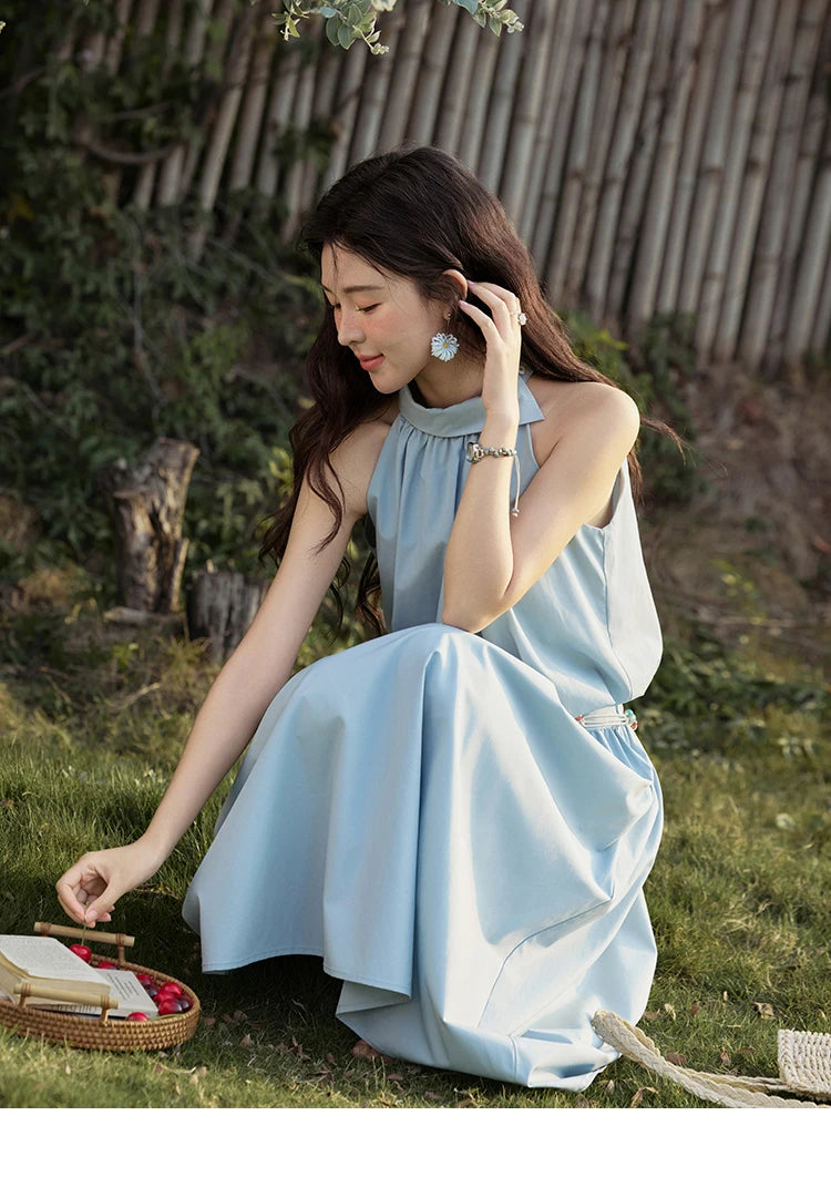 MISHOW Vacation Skirt Set Woman 2025 New Solid Halter Neck Sleeveless Short Tops Midi Loose Skirt Female with Belt MXE33T0546