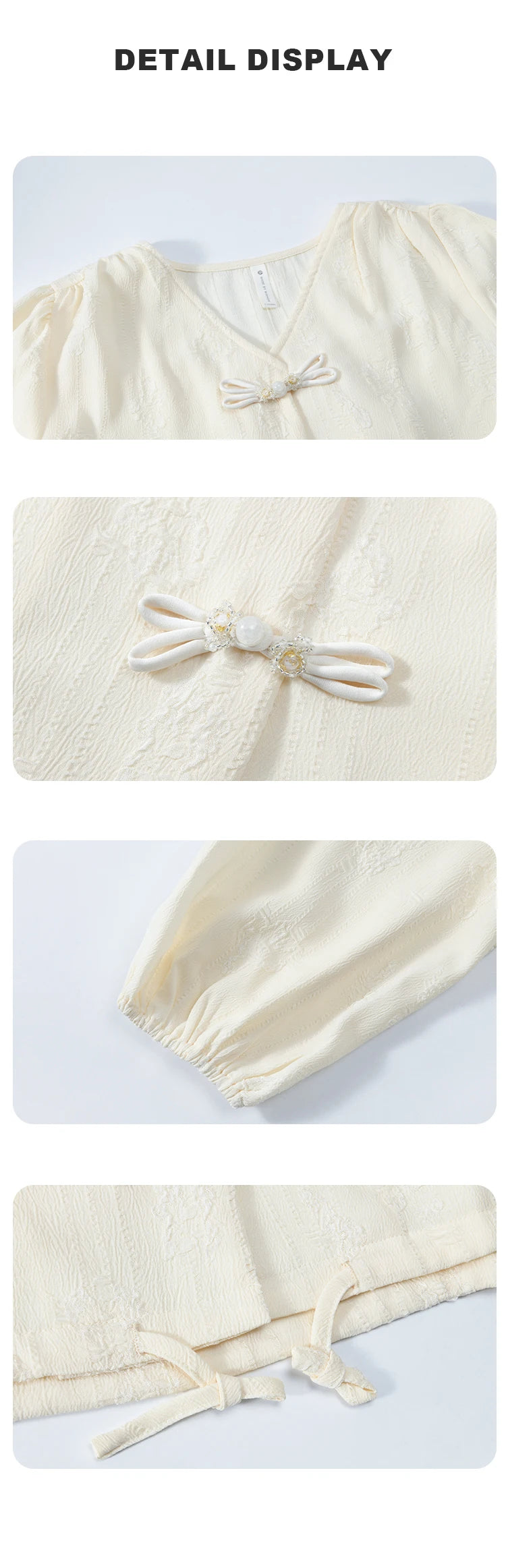 MISHOW Chinese Button Up Single Row Shirt for Women 2024 Spring Jacquard Hem Drawstring Puff Sleeve Solid Loose Top MXD14X1386