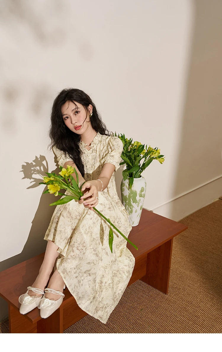 MISHOW Chinese Chiffon Embroidered Shirt A-line Skirt Separately Summer Puff Sleeve Top Rear Elastic Waist Skirt MXD24X1405