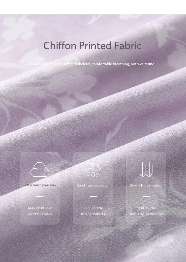 MISHOW Iris Chiffon Dress for Women Spring 2025 Waist Slim Black Fungus Edge Straps Dresses Purple Floral Fairy Dress MXE13L2095