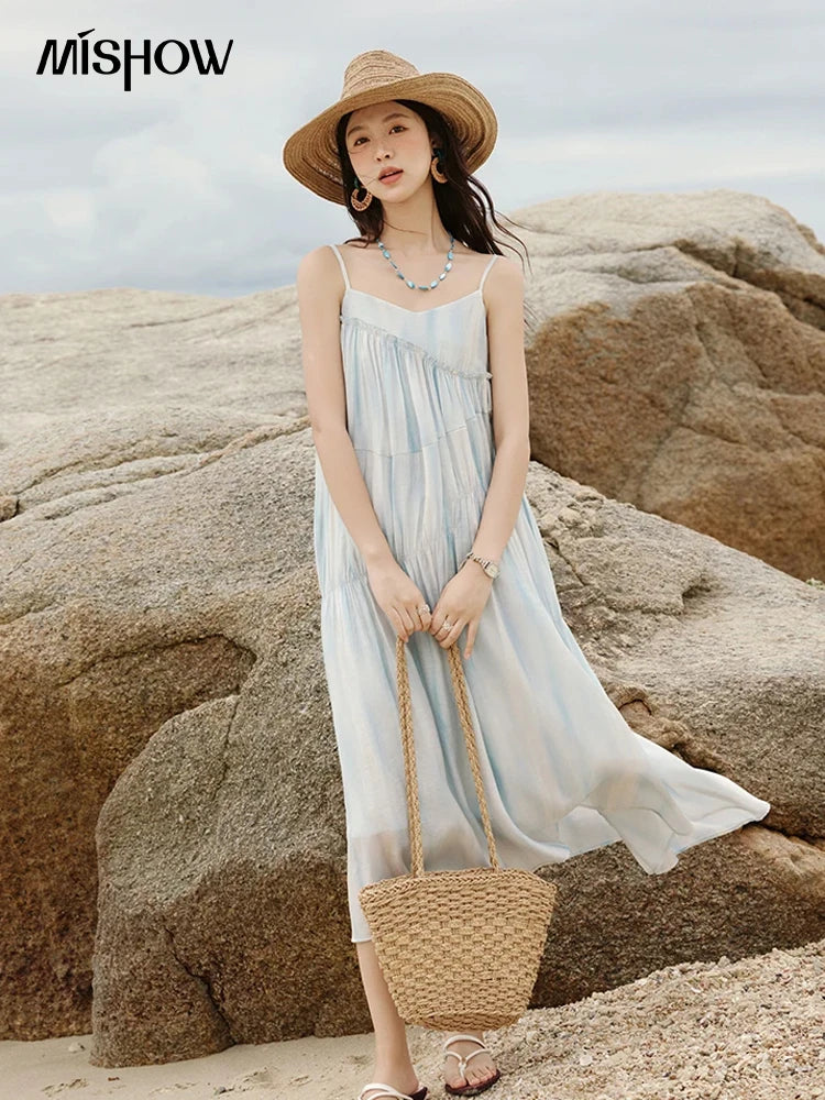 MISHOW Summer Holiday Camisole Dress for Women 2025 New Tie Dye Slim Sleeveless Seaside Long Dresses Female Fashion MXE12L2118