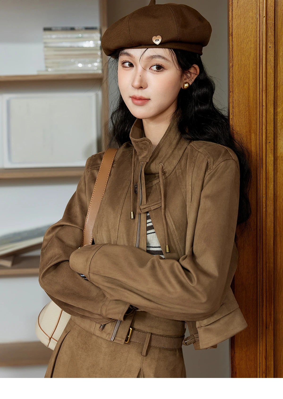 MISHOW Retro Suede Jacket Pleated Skirt Separately for Women 2024 Autumn Short Stand Neck Jacket A-line Short Skirt MXD44W0423