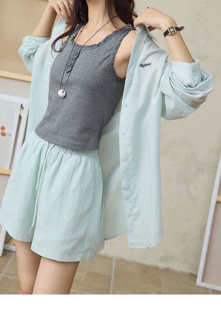 Mishow Long Sleeve Shirt & Tank Top & Pocket Shorts 3-Piece Set MXE36T0639