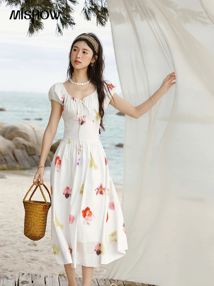 MISHOW Korean Cotton Print Drawstring Dress MXE32L2212
