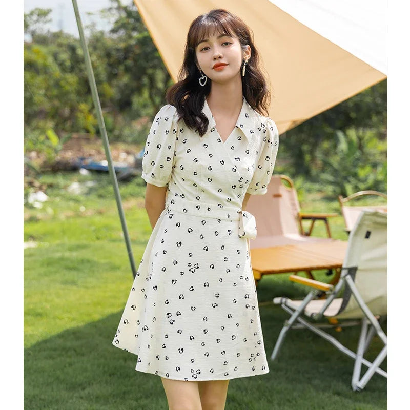 MISHOW Red Dresses For Women Summer French Hepburn One Piece V-neck Chiffon A-shape Floral Holiday Midi Dresses MXA29L0356