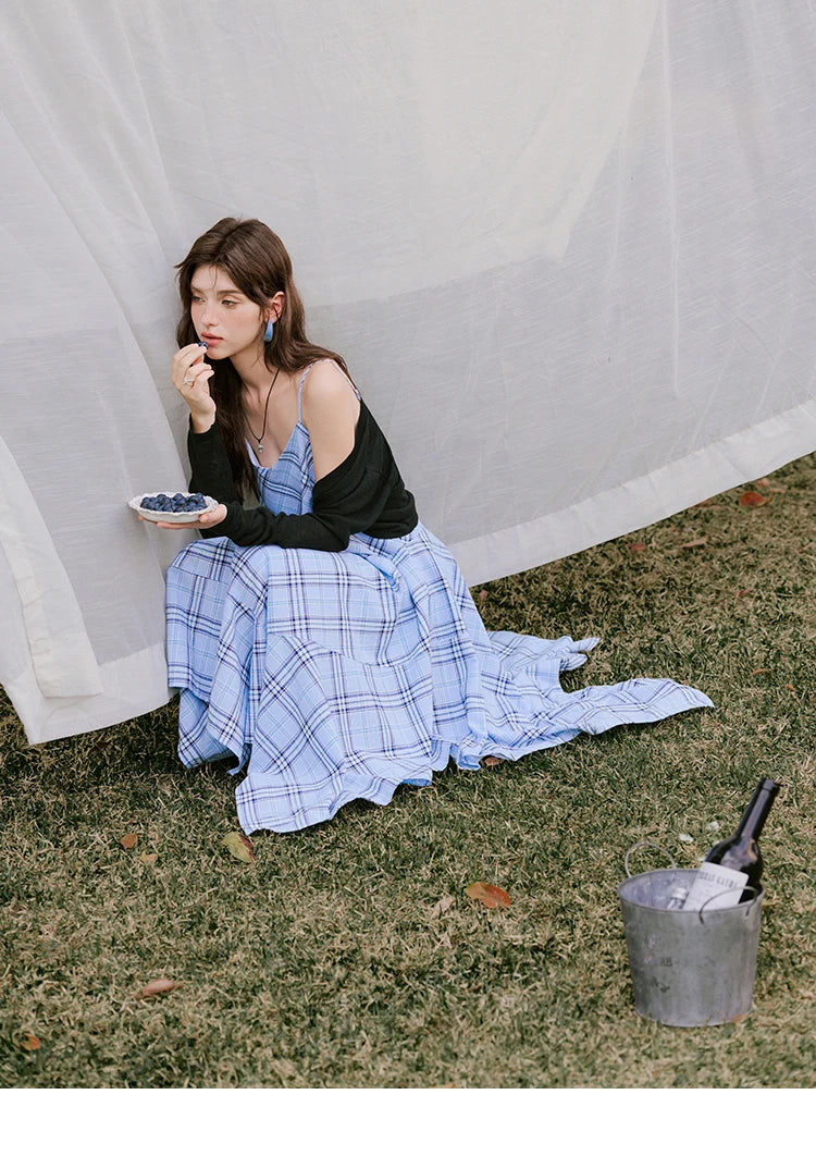 MISHOW Holiday Women's Summer Camisole Dresses 2025 Sleeveless Blue Palid Slim A-line Dress Female New Fashion Thin MXE33L2260