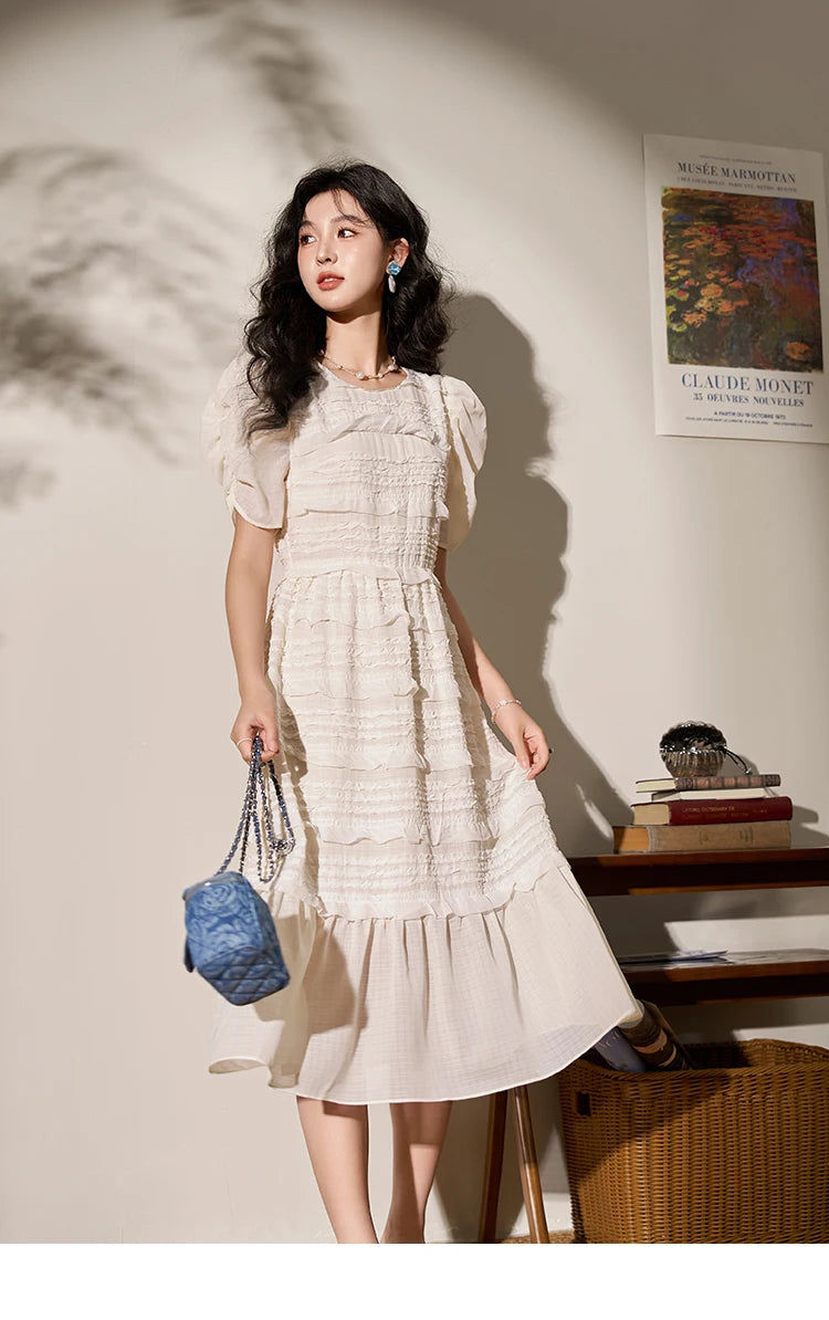 MISHOW Women's French Lace Dress 2024 New Summer New Chiffon Midi Temperament Short Sleeve Woman Dresses Clothing MXD21L1756