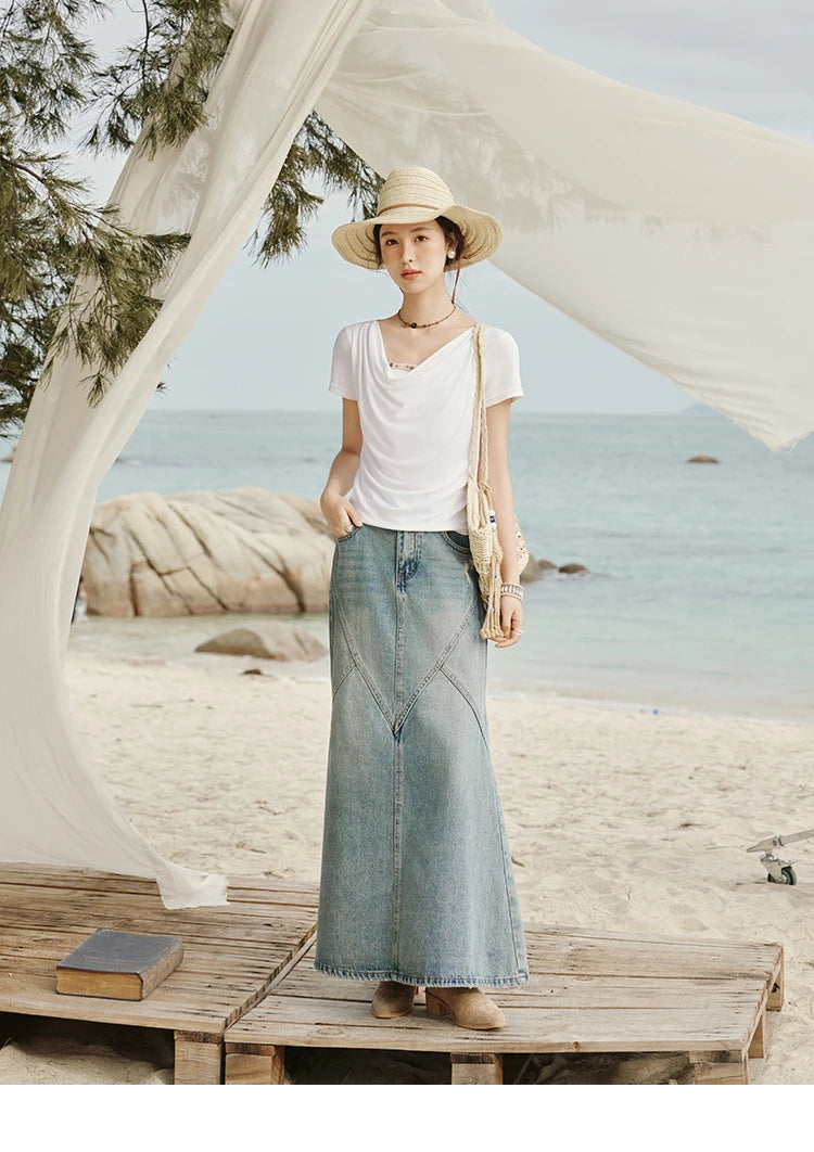 MISHOW Casual Summer Shirts Women 2025 Fashion Short Sleeve Swing Collar Solid T-shirt Female Slim Shell Ribbon Tops MXE33T0524