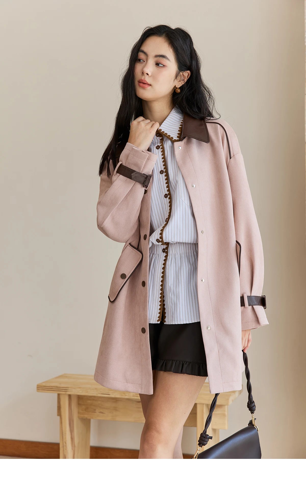MISHOW Pink Jacket for Women 2025 Autumn New Commute Sweet Style Turn-down Collar Long Sleeve Mid-length Jacket MXE45W0845