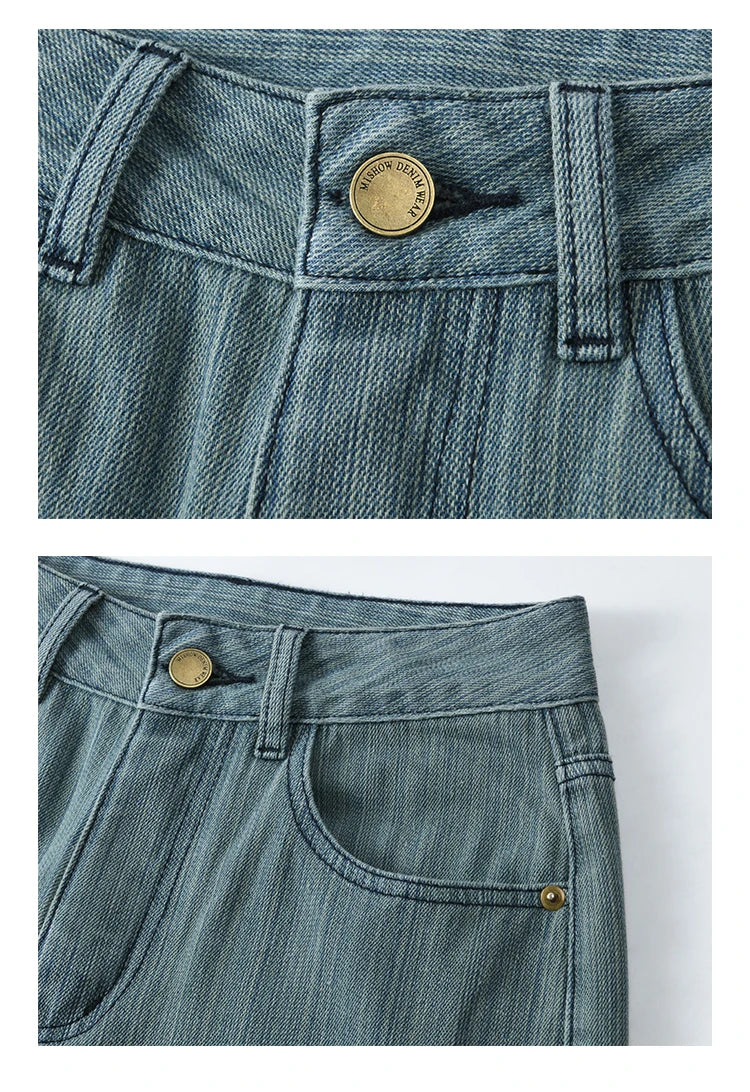 MISHOW Versatile Denim Straight Leg Pants for Women Spring 2025 Embroidery Pockets Commuting Loose Denim Trousers MXE14K0870