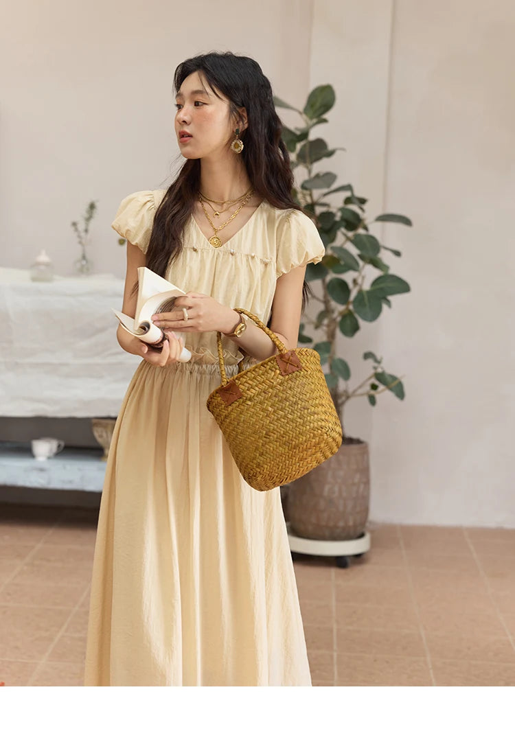 Mishow Flower Bud Sleeve V-Neck Sash Dress MXE34L2238