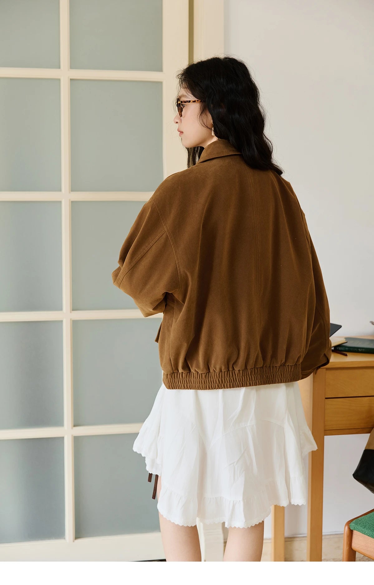 MISHOW Suede Retro Brown Jacket for Women Autumn Winter 2025 Pocket Zipper Loose Coats Lapel Wide-waisted Casual Coat MXE46W0866