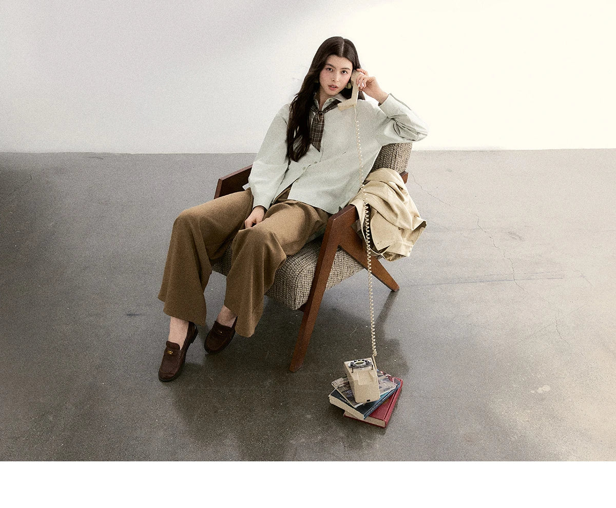 MISHOW Women's Casual Loose Shirt with Plaid Scarf 2026 Spring Lapel Tops Versatile Long Sleeve Shirts Office Lady MXF108C0815