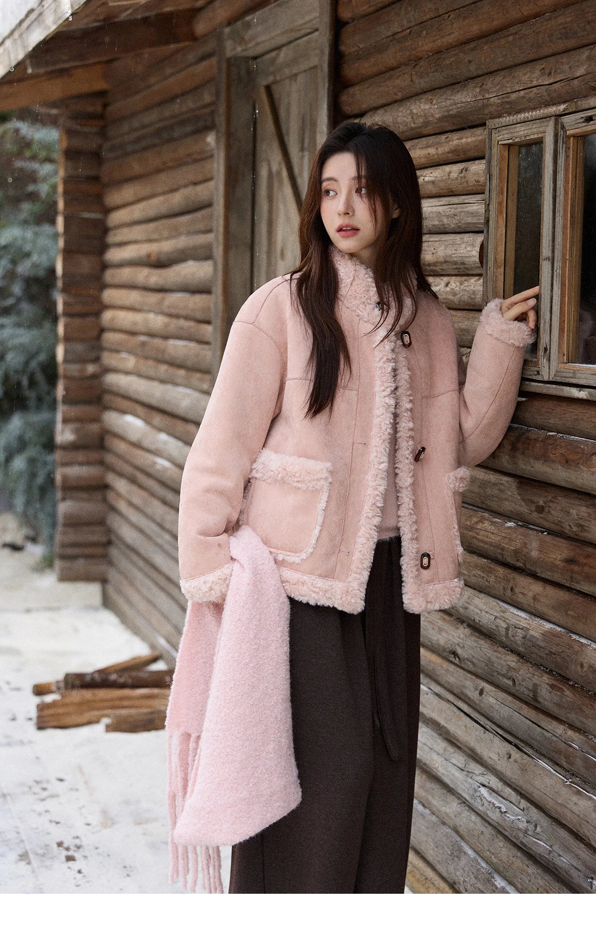 MISHOW Winter Jacket Women 2025 Elegant Luxury Suede Composite Fur Stand-up Collar Short Jacket Windproof Warm Coat MXE87W0941