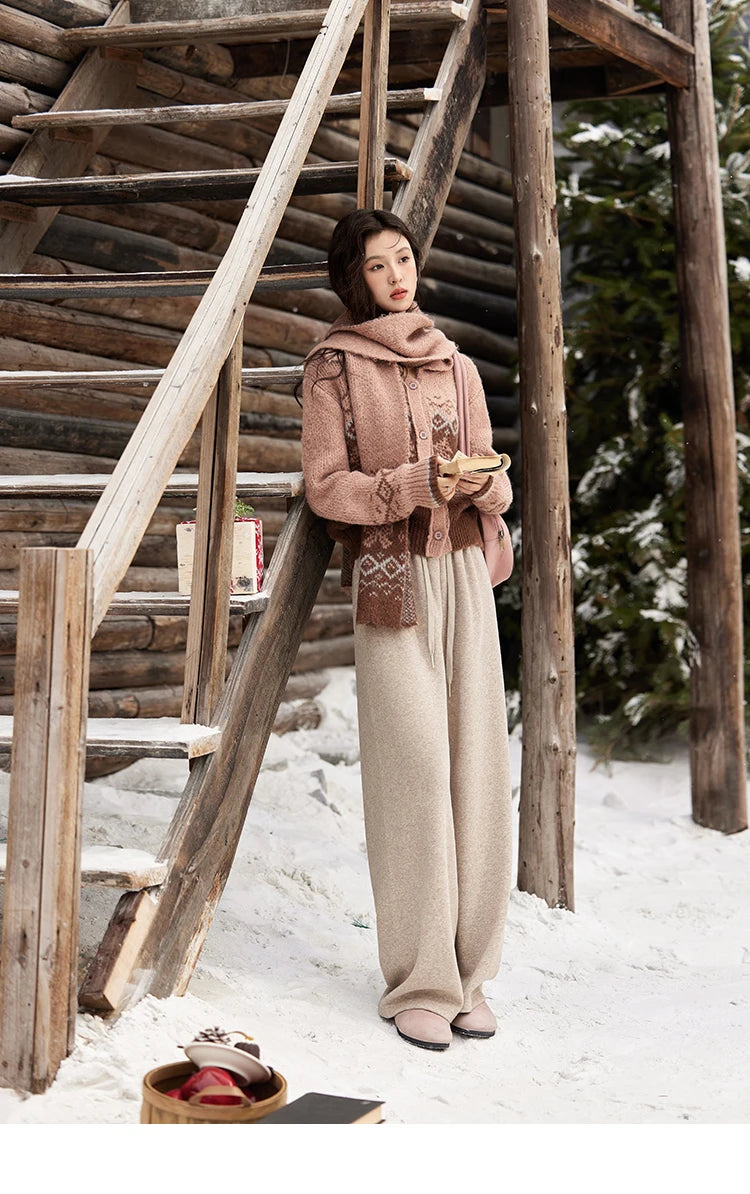 MISHOW Fair Isle Knitting Sweater Christmas Retro Cardigan Women Temperament Turn Down Collar Soft Warm Knitted Coat MXD58Z1036