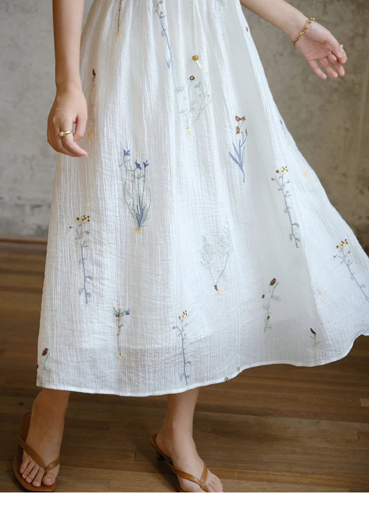 Mishow V-Neck Lace-Up Embroidery Vacation Dress MXE34L2284