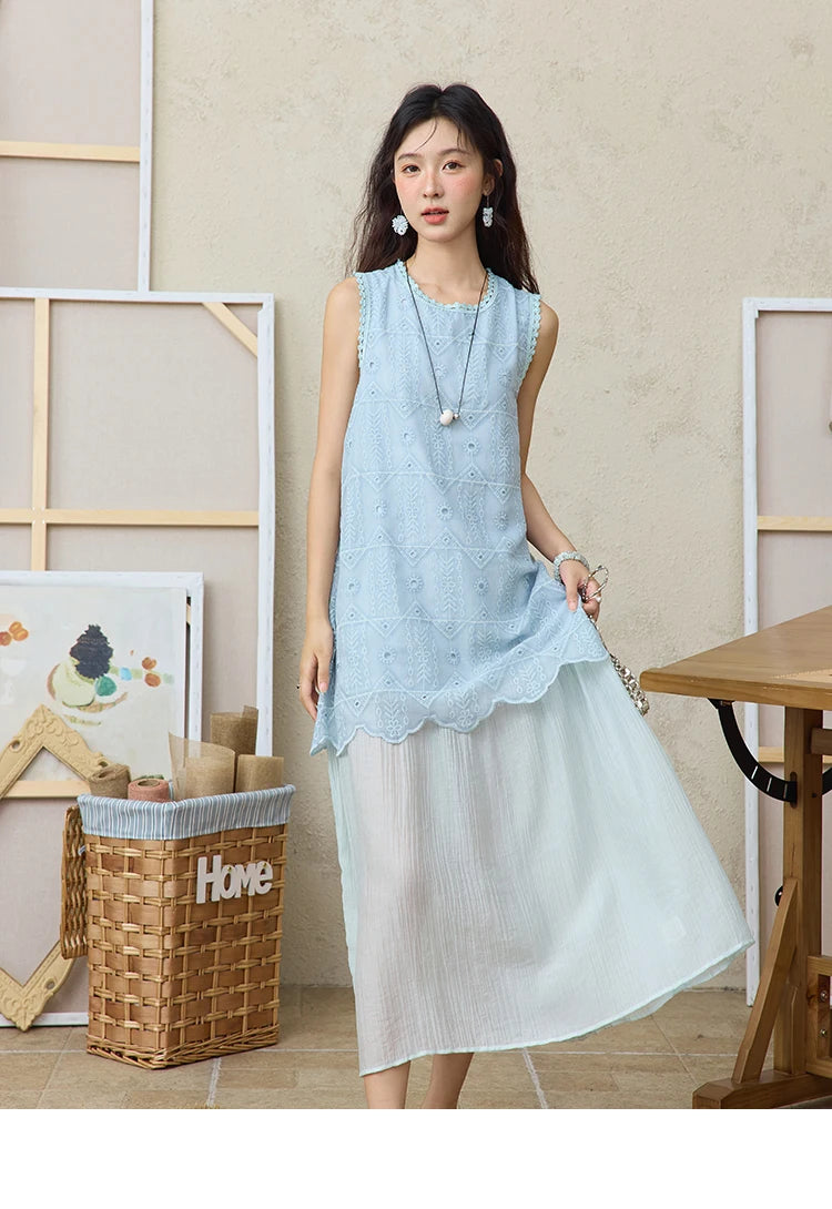 Mishow French Embroidery Fake Two-Piece Vest Dress MXE34L2311