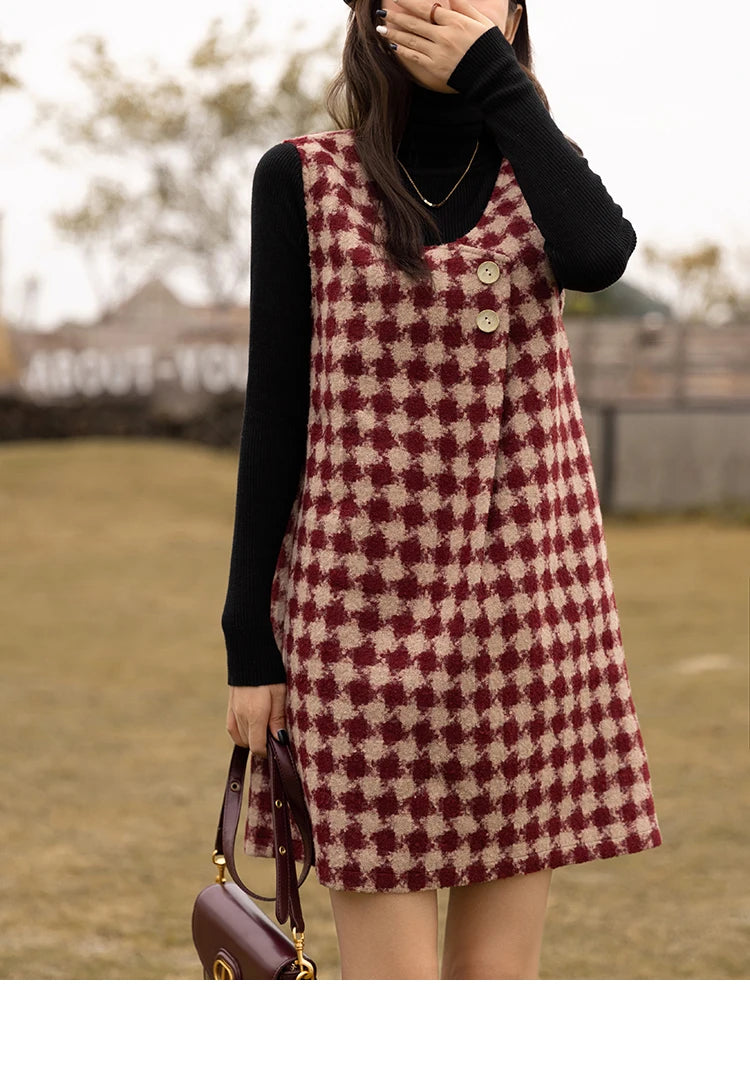 MISHOW Plaid Vest Dress Winter Vintage Womens Dresses Aline Vneck Sleeveless Woolen Vestidos Chic Female Clothes MXB47L1332