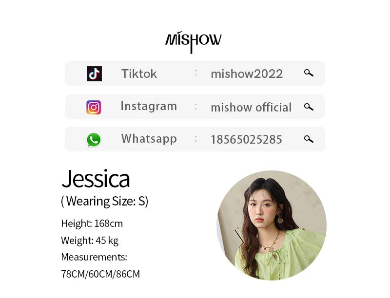 MISHOW Women's Round Neck Blouse 2025 Summer New Fashion Lace Up Puff Sleeve Casual Chiffon Top Ladies Clothing MXE36X1875