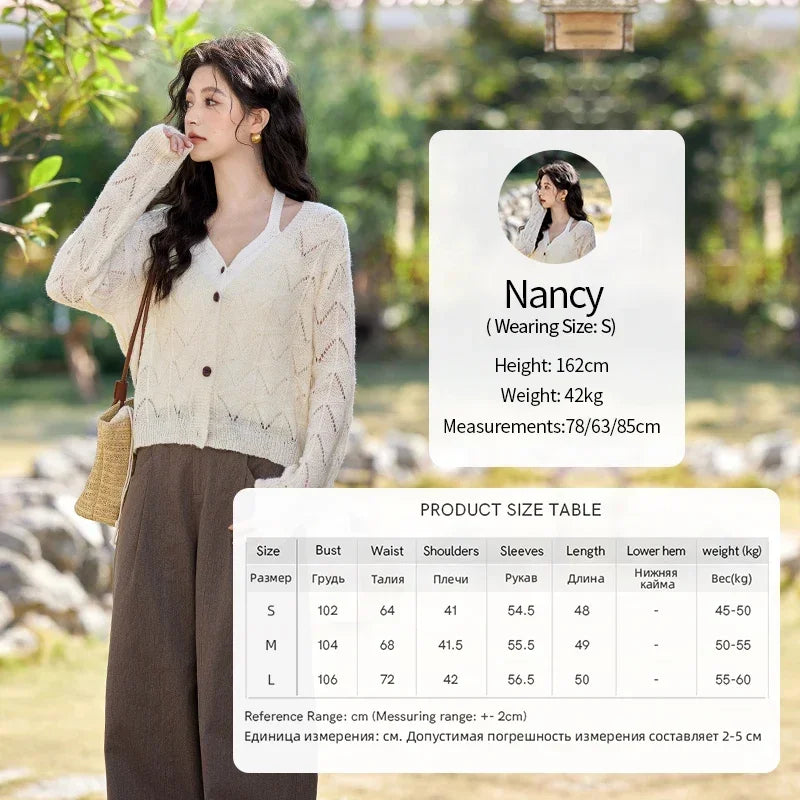 MISHOW French Knit Cardigan Women Separately 2025 Spring New Korean Casual Diamond Plaid Sweet V Neck Hollow Sweater MXE11Z1198