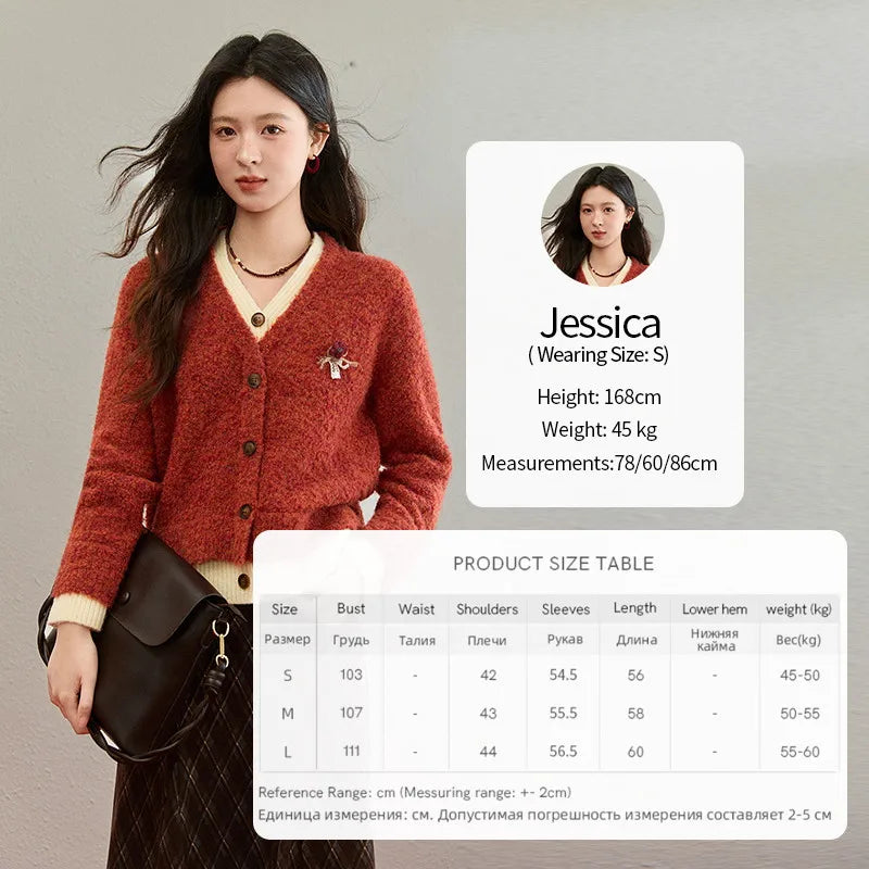 MISHOW Christmas Women’s Knitwear Cardigan Winter 2025 Faux Fur Tops V-neck Warm Sweater Fake Two Contrasting Sweater MXE91Z2777