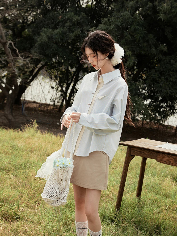 MISHOW Khaki A-line Short Skirt Spring 2025 100Cotton High Waist Versatile Skirt Zipper Pockets Skirt (Not with Belt) MXE15B0696