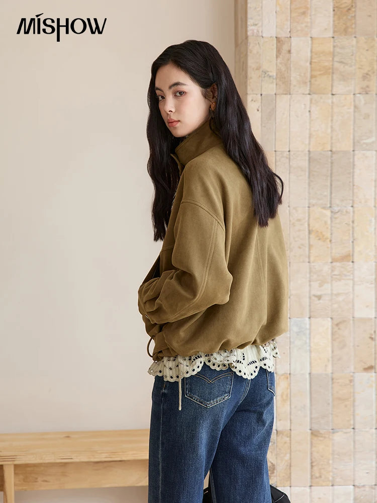 MISHOW Retro Jacket Women 2025 Autumn Winter Warm Stand Collar Casual Jacket Slim Design Zipper Jacket Woman Clothes MXE49W0853