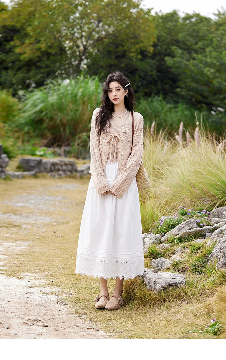 MISHOW French Retro Hollow Lace Skirt for Women Spring 2025 Elegnat 100 Cotton A-line Skirt High Waist Sweet Skirts MXE12B0643